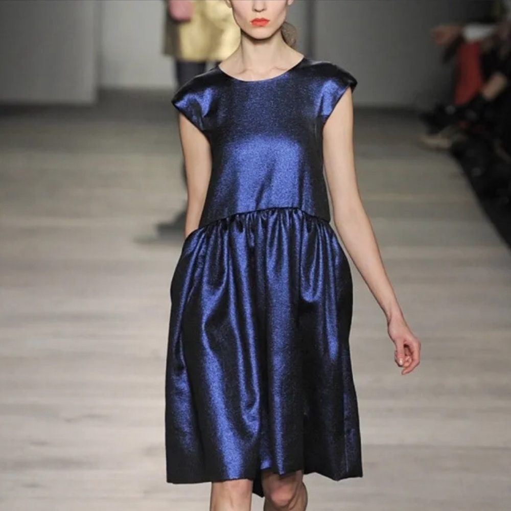Marc By Marc Jacobs Women Claudine Pleated Metallic Knee Length Dress SZ 4